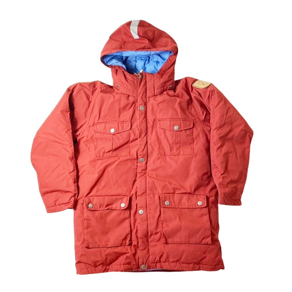 Fjallraven Kids Red Hooded Parka with Blue Lining